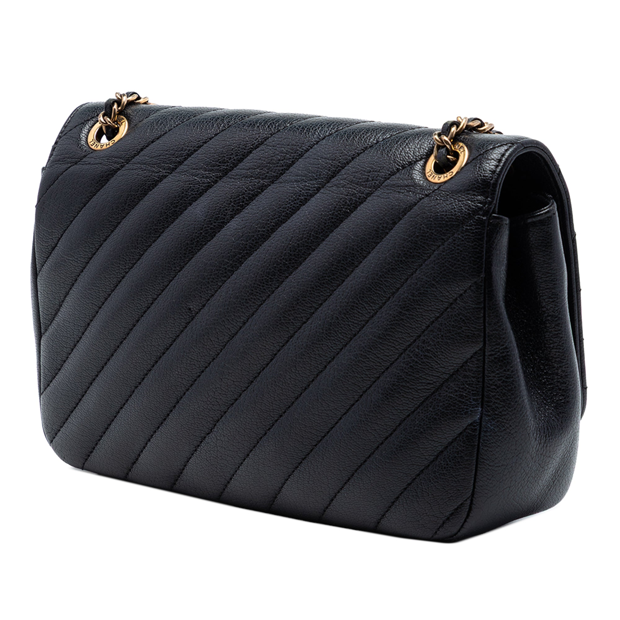 Small CC Diagonal Quilted Goatskin Flap