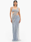The Comet Blue Cosmic Glint Sari Gown By KYNAH, Luxury Indian Fashion & Bridal Wear