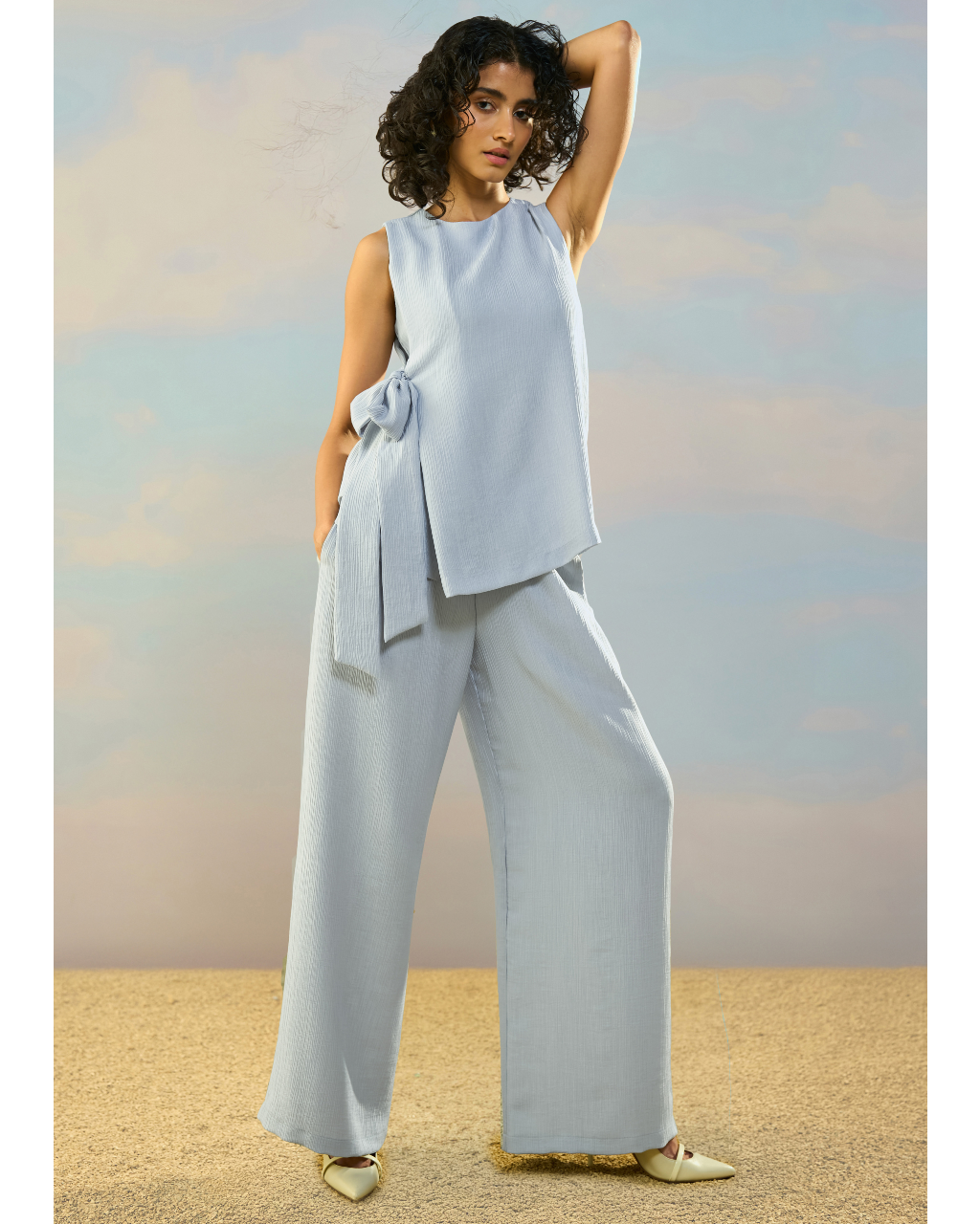 Textured Side-Tie Top & Wide-Legged Pant Set By KYNAH, Luxury Indian Fashion & Bridal Wear