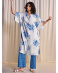 Linen Porcelain Print Motif Shirt & Madras Check Print Pant Set By KYNAH, Luxury Indian Fashion & Bridal Wear