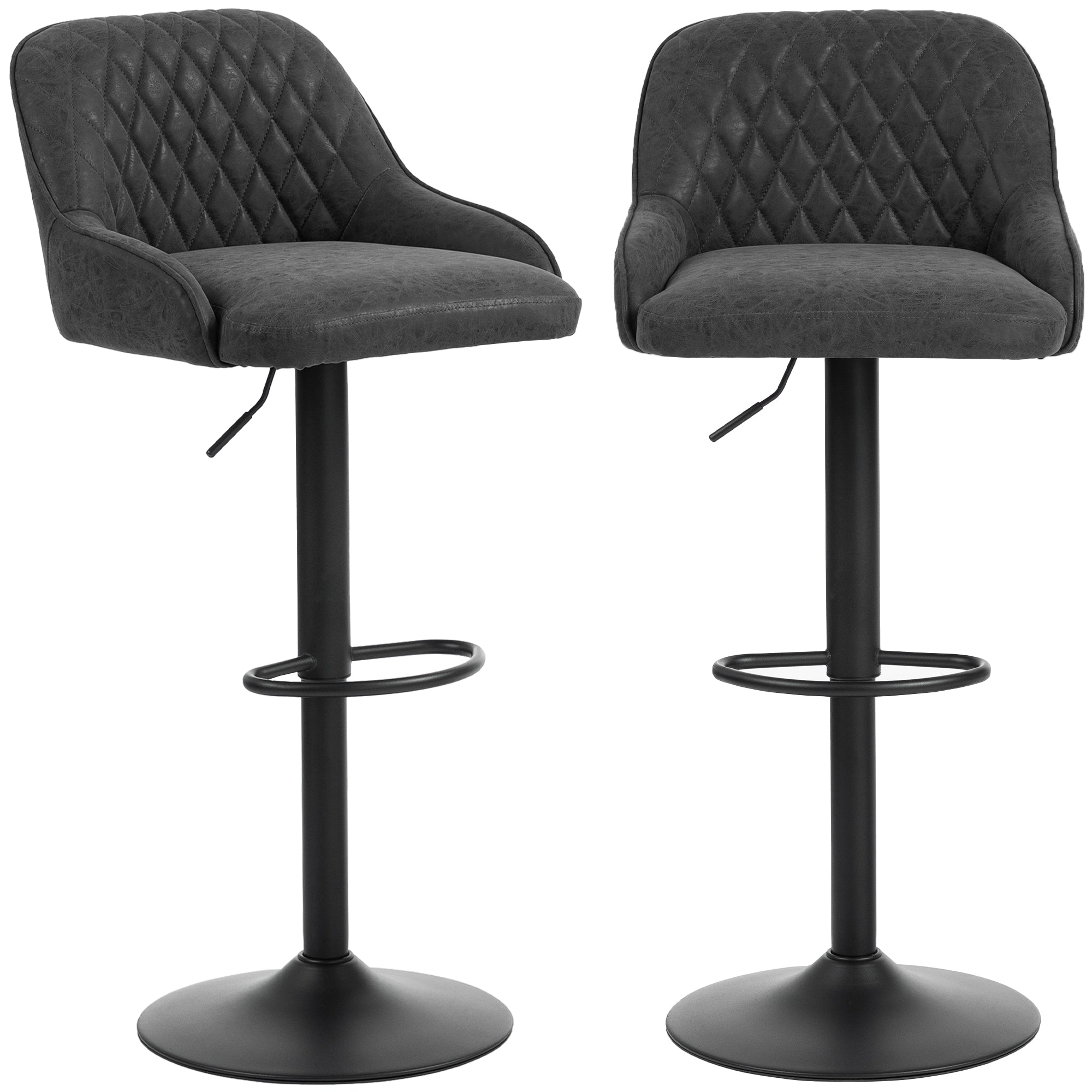 Adjustable Swivel Bar Stools Set of 2 with Wide Padded PU Leather Seat & Footrest for Kitchen Island, Black