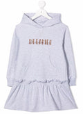 Brunello Cucinelli Text-Print Cotton Hoodie Dress — grey
