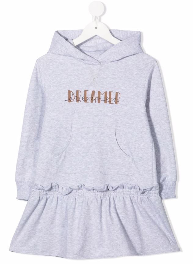 Brunello Cucinelli Text-Print Cotton Hoodie Dress — grey