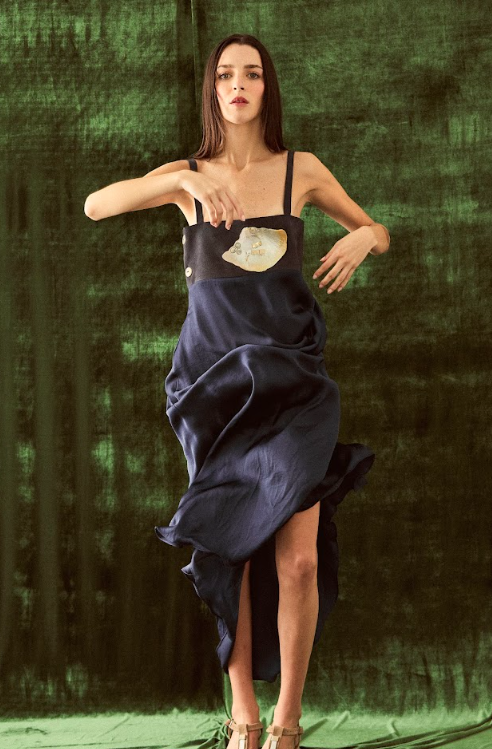 VESTIDO FAJON DE NACAR | AZUL