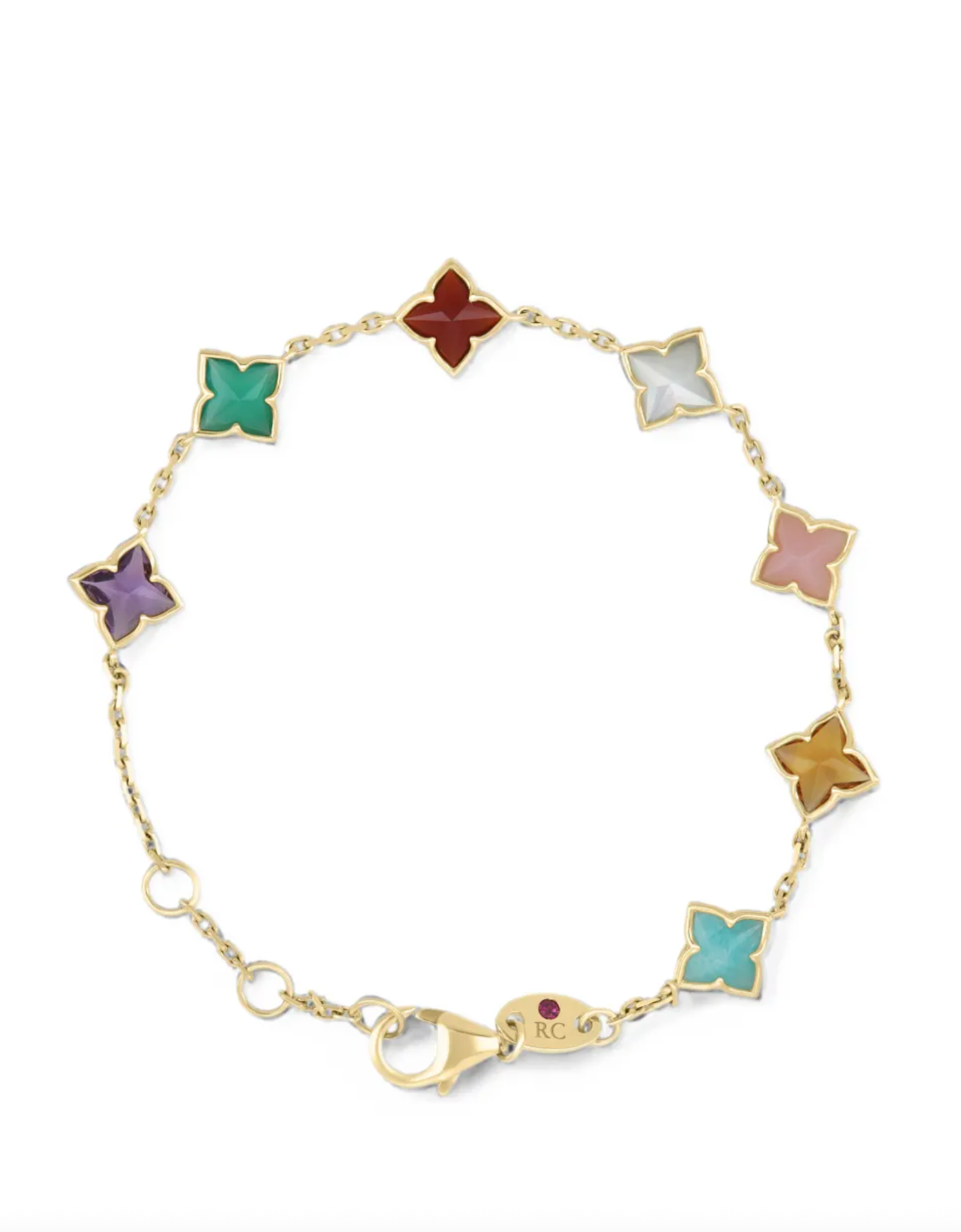Roberto Coin Multi-Coloured Gemstone Flower Bracelet — Gold