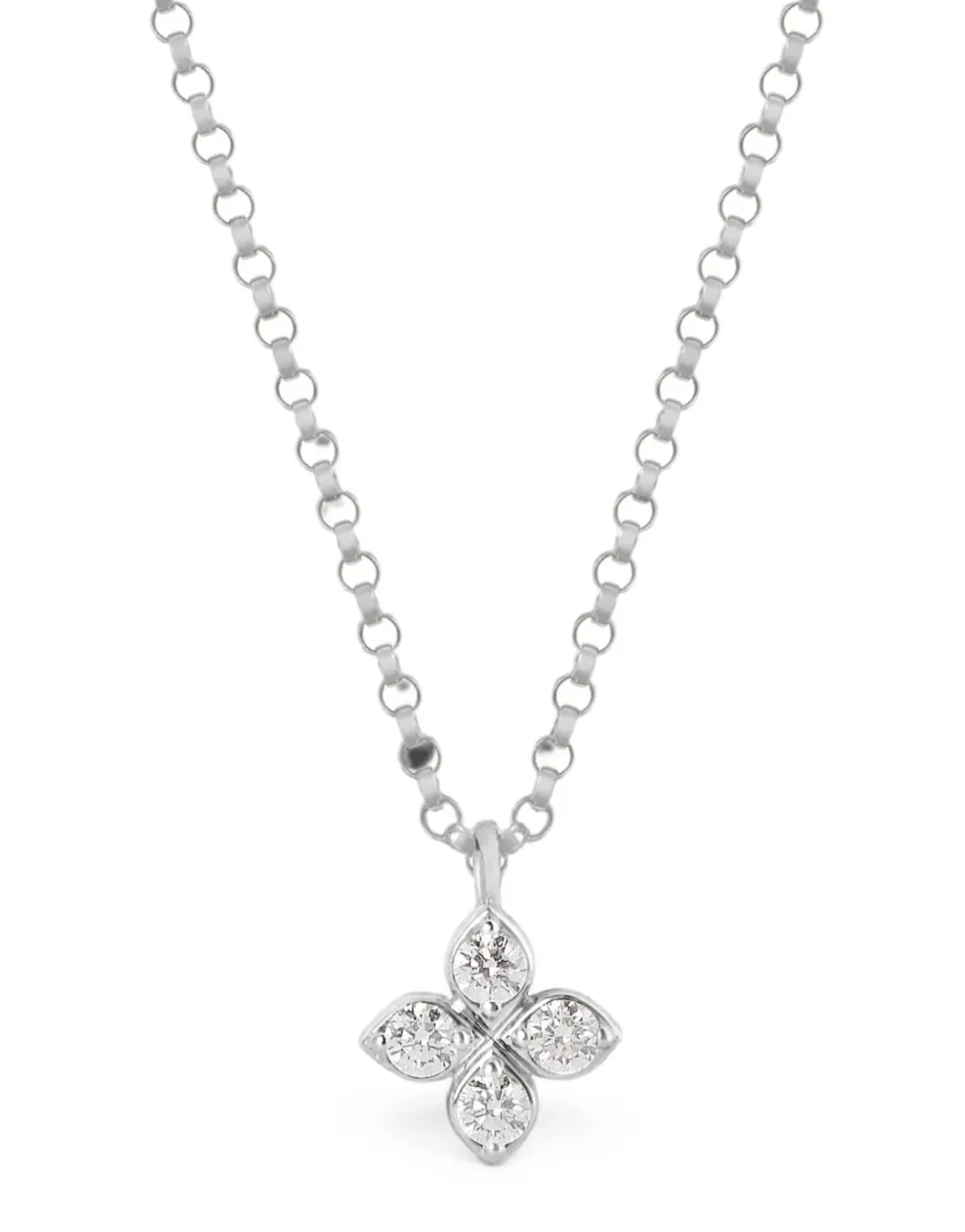 Roberto Coin Diamond Four-Leaf Clover Necklace — Silver