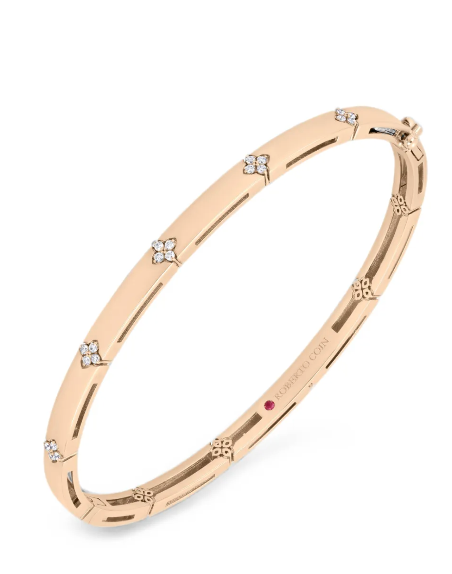 Roberto Coin Diamond Four-Petal Floral Bracelet — Rose Gold