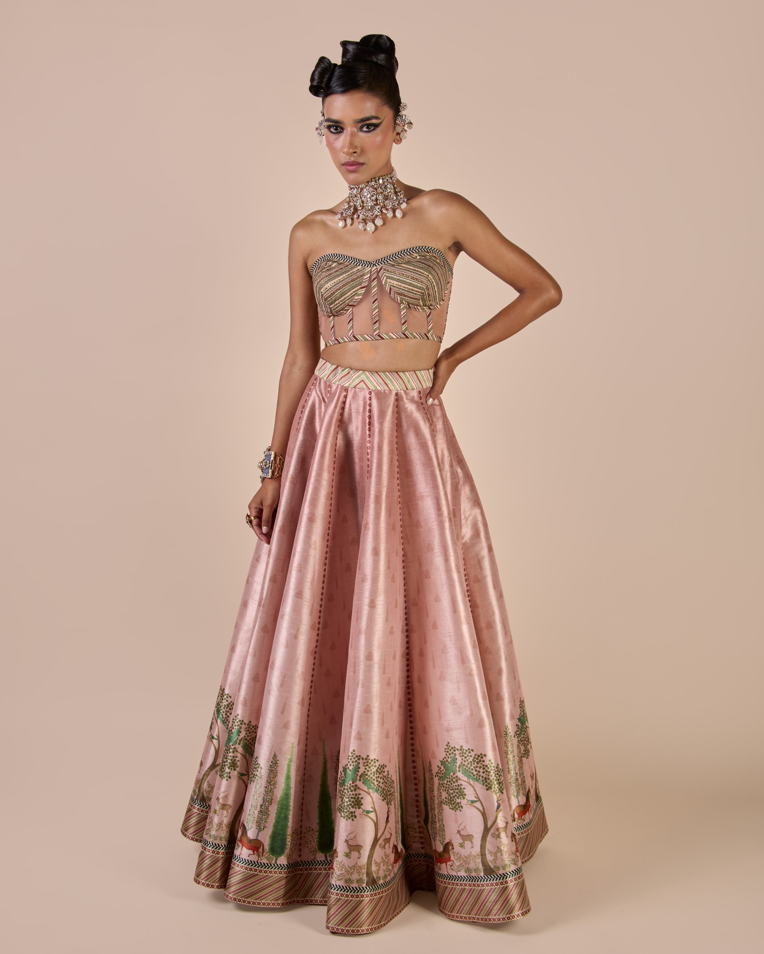 Rose Pink Corset Skirt Set By KYNAH, Luxury Indian Fashion & Bridal Wear