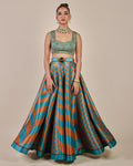 Turquoise - Rust Chevron Skirt Set By KYNAH, Luxury Indian Fashion & Bridal Wear