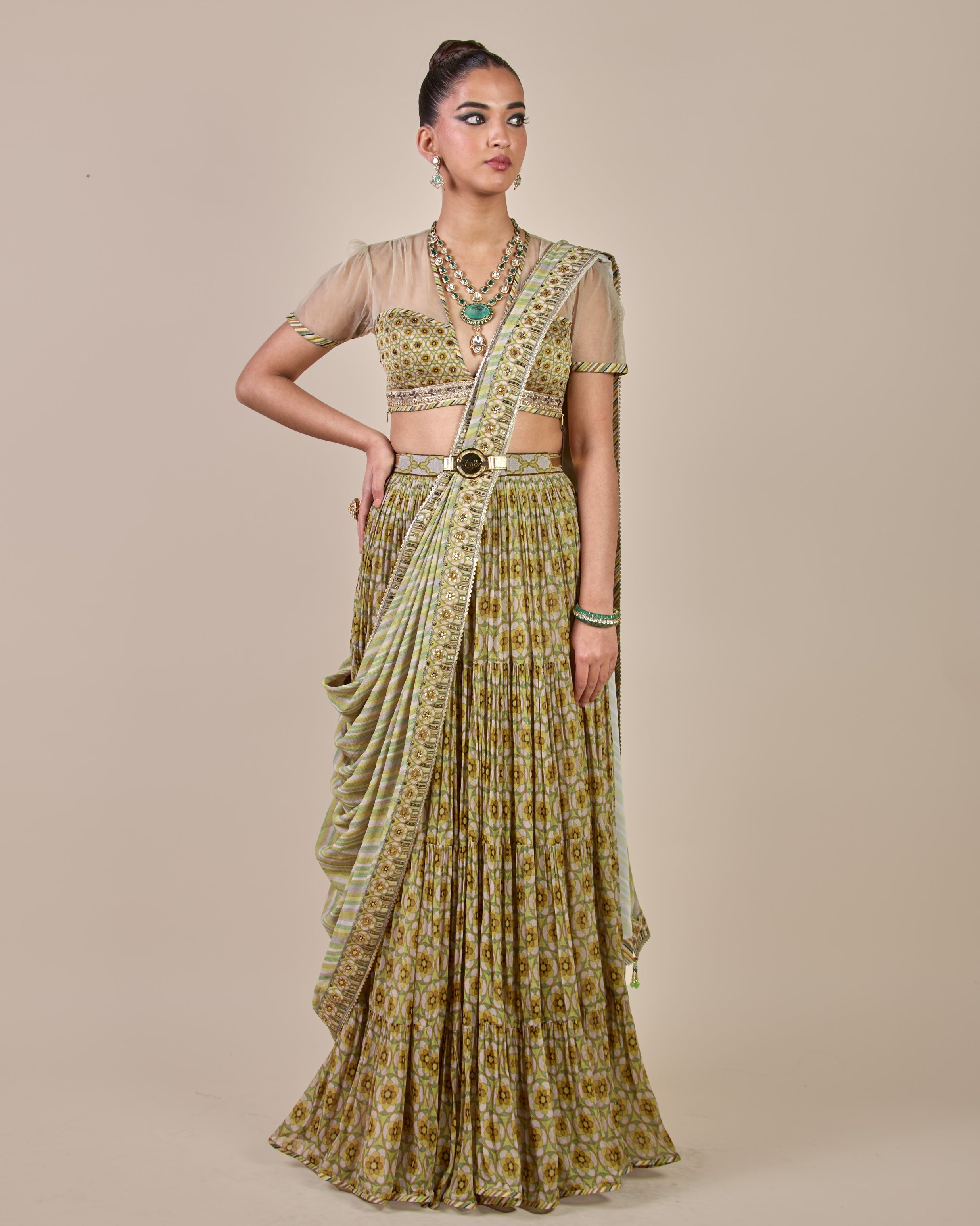 Olive Yellow Skirt Set By KYNAH, Luxury Indian Fashion & Bridal Wear