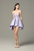 Cat-Eye Neckline Crystal Embellished Mini Dress
