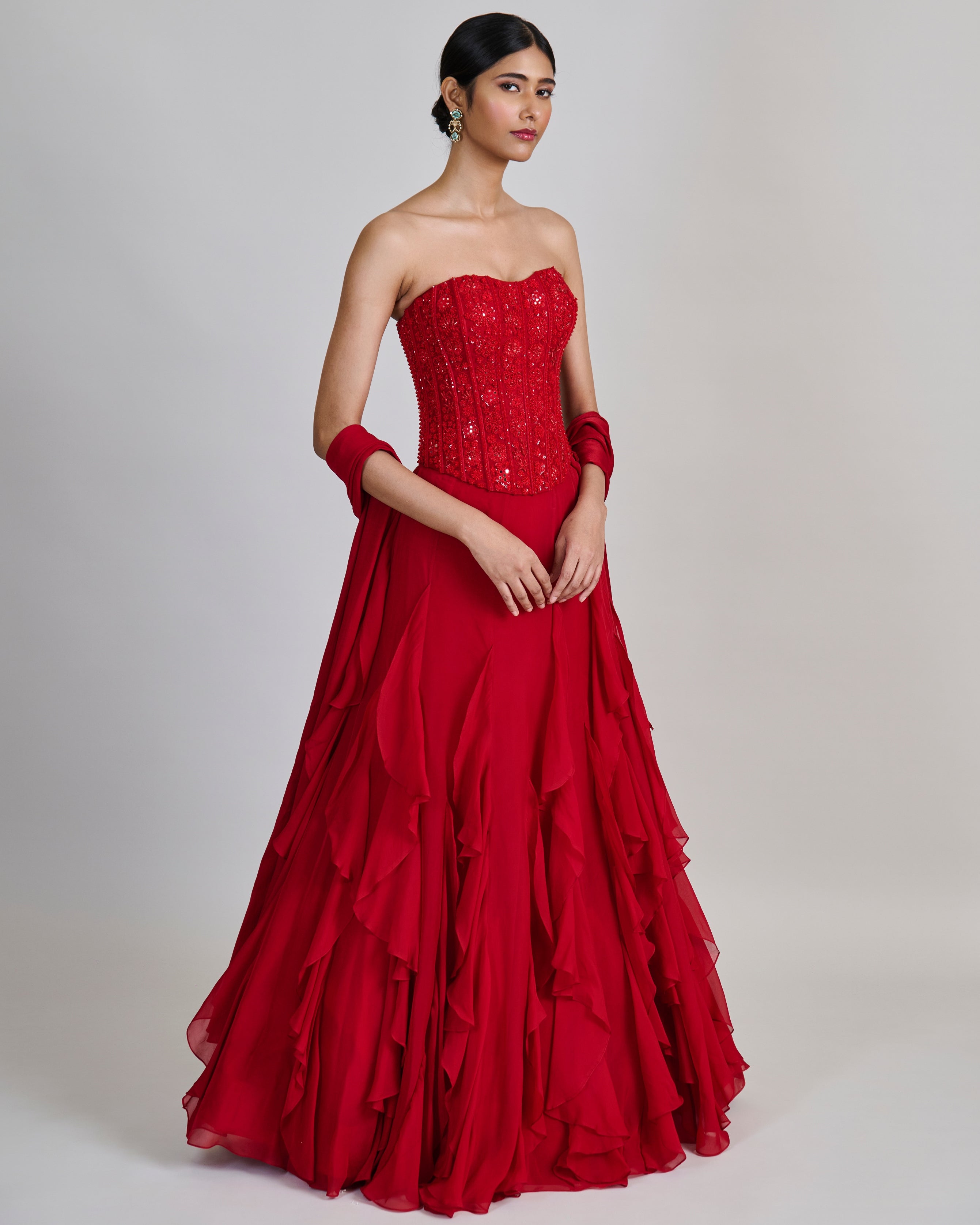 Red Suki Skirt Set By KYNAH, Luxury Indian Fashion & Bridal Wear
