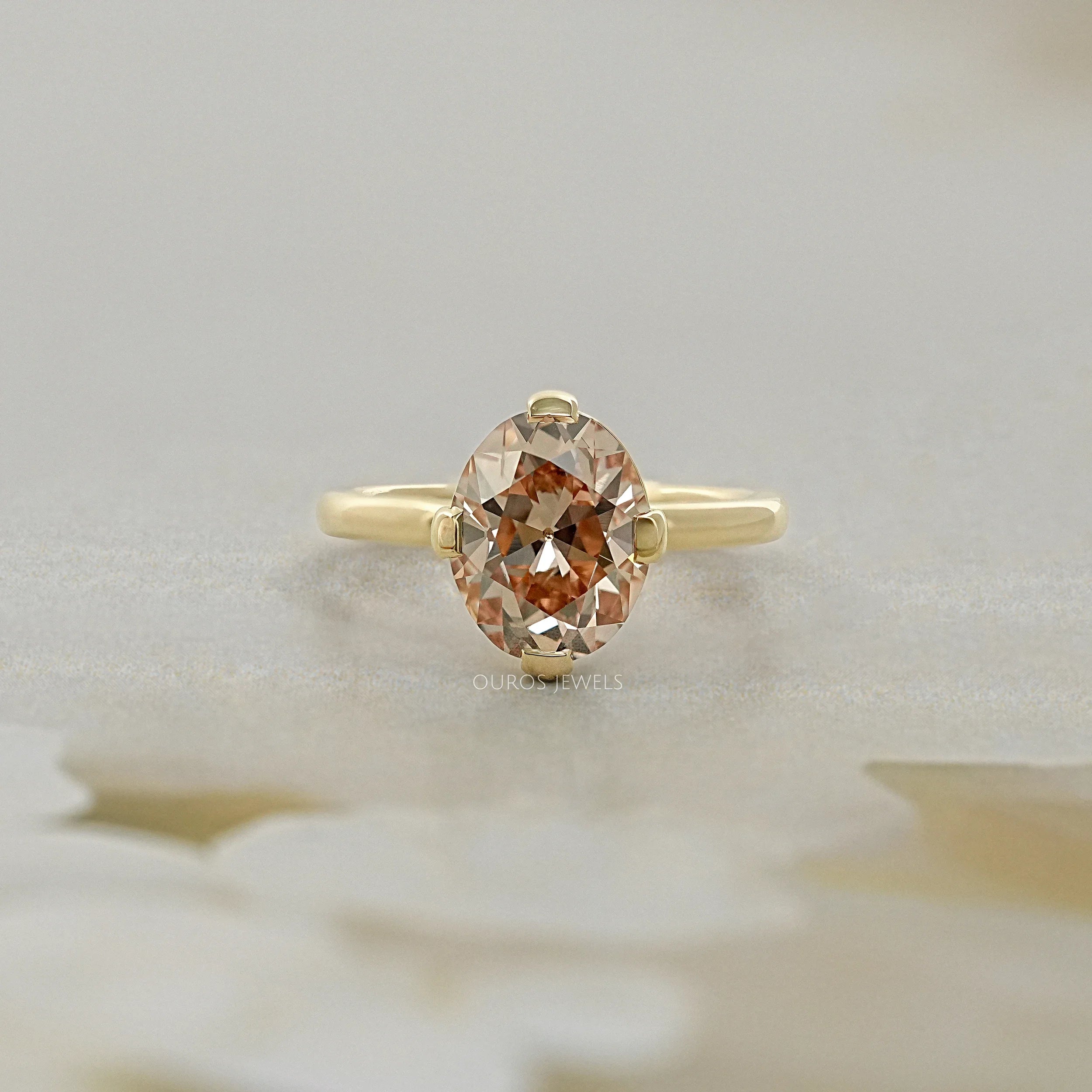 Champagne Old Mine Oval Cut Solitaire Ring