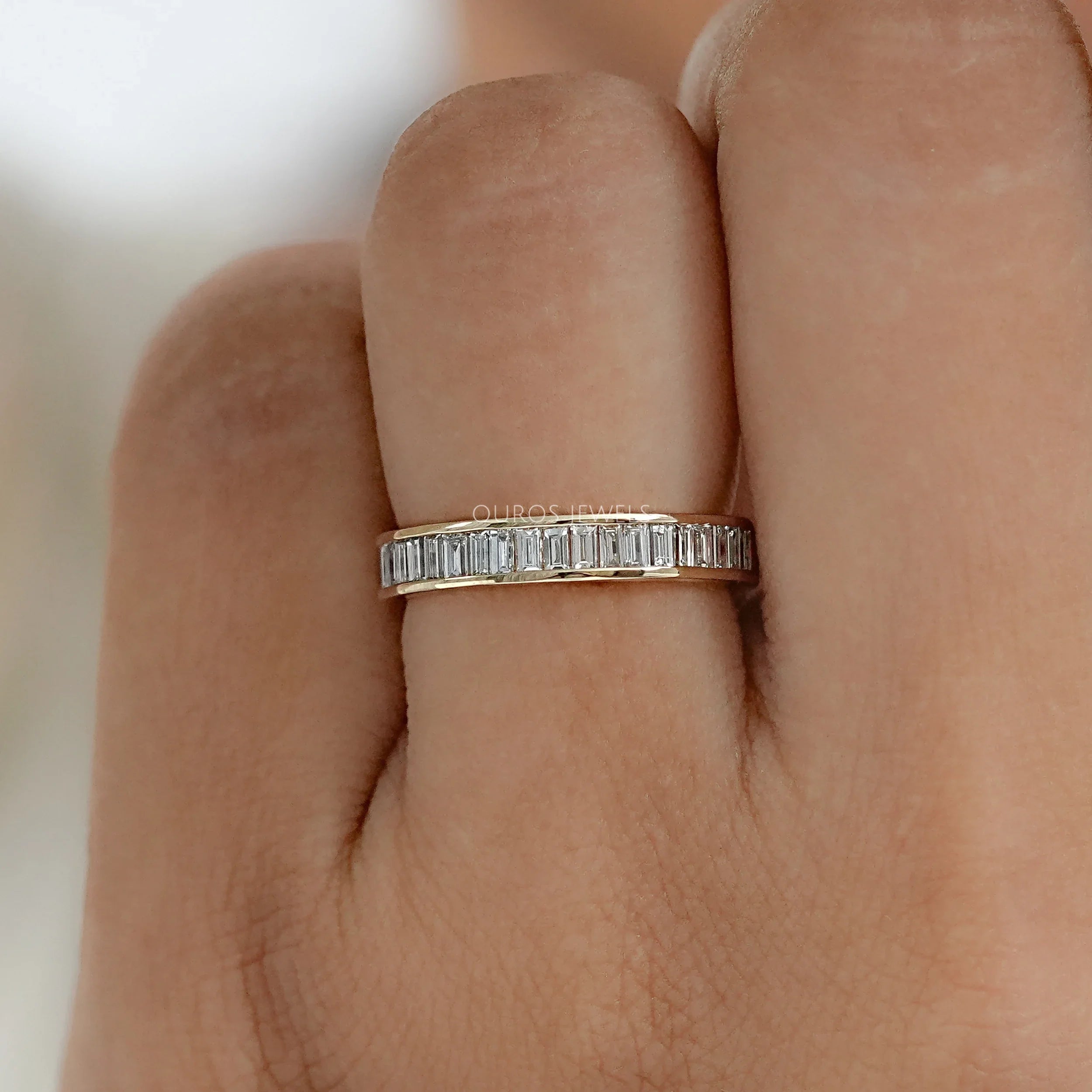 Baguette Lab Diamond Channel Set Half Eternity Band