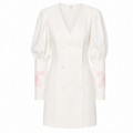 Ivory Linen Blazer Dress with Rose Embroidery