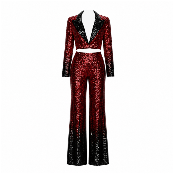 Red & Black Sequin Evening Suit