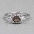 Champagne Emerald Shape Three Stone Engagement Ring