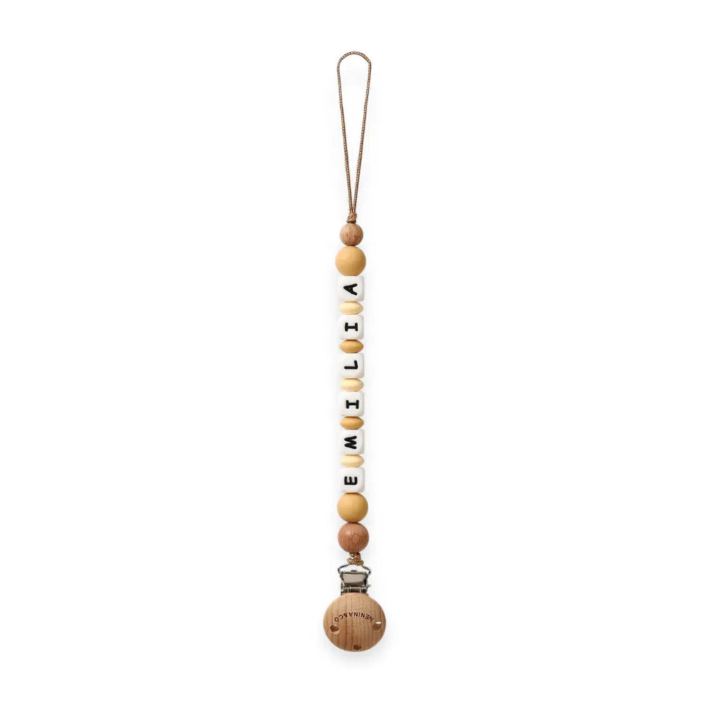 Chupetero Personalizado Beige con Nombre en Silicona Orgánica | Nenina & Co