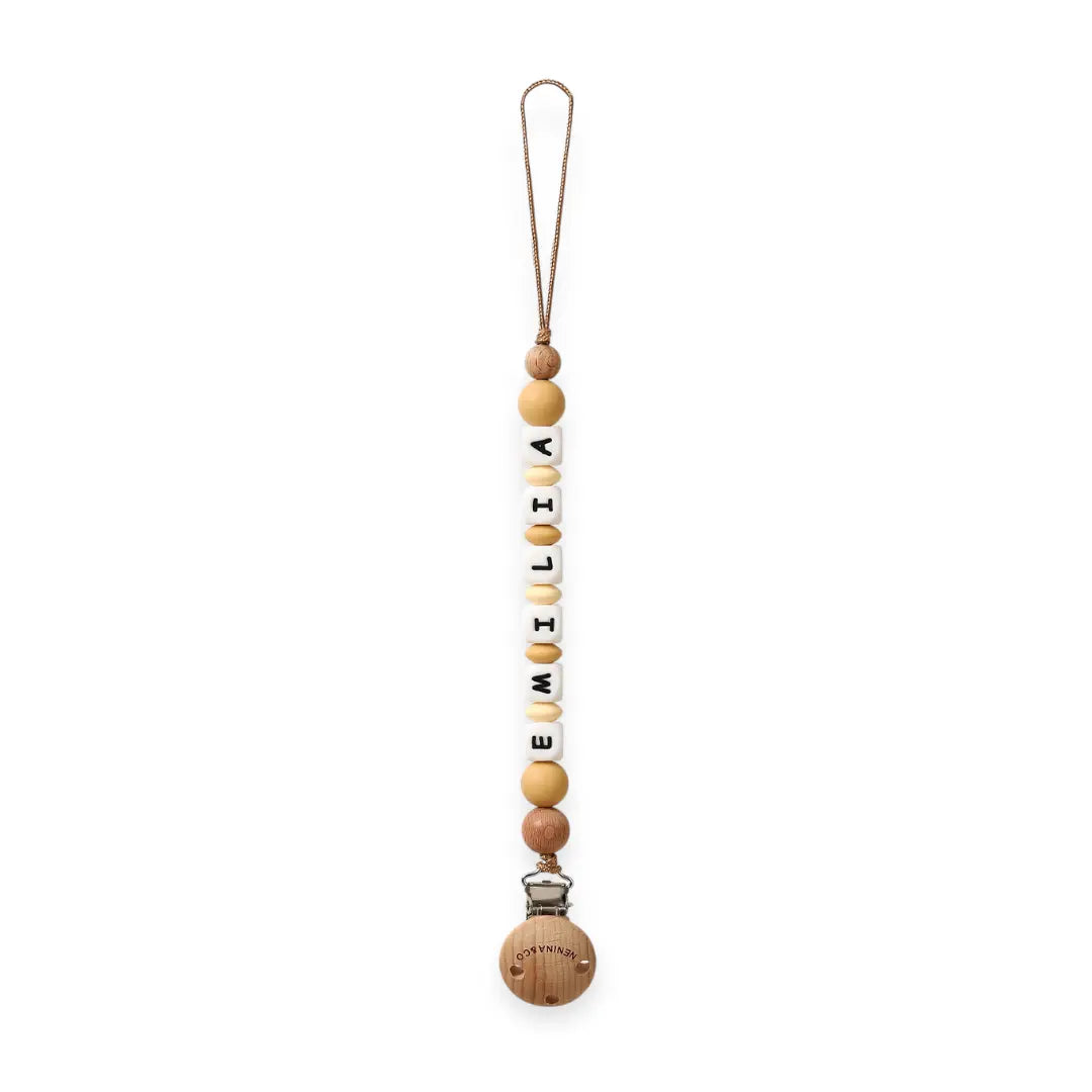 Chupetero Personalizado Beige con Nombre en Silicona Orgánica | Nenina & Co