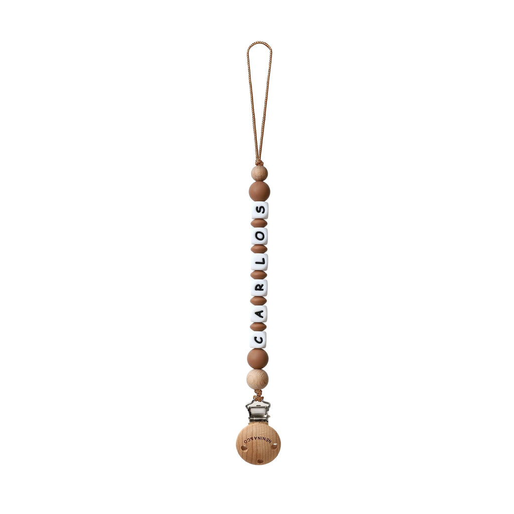 Chupetero Personalizado Khaki con Nombre en Silicona Orgánica | Nenina & Co.