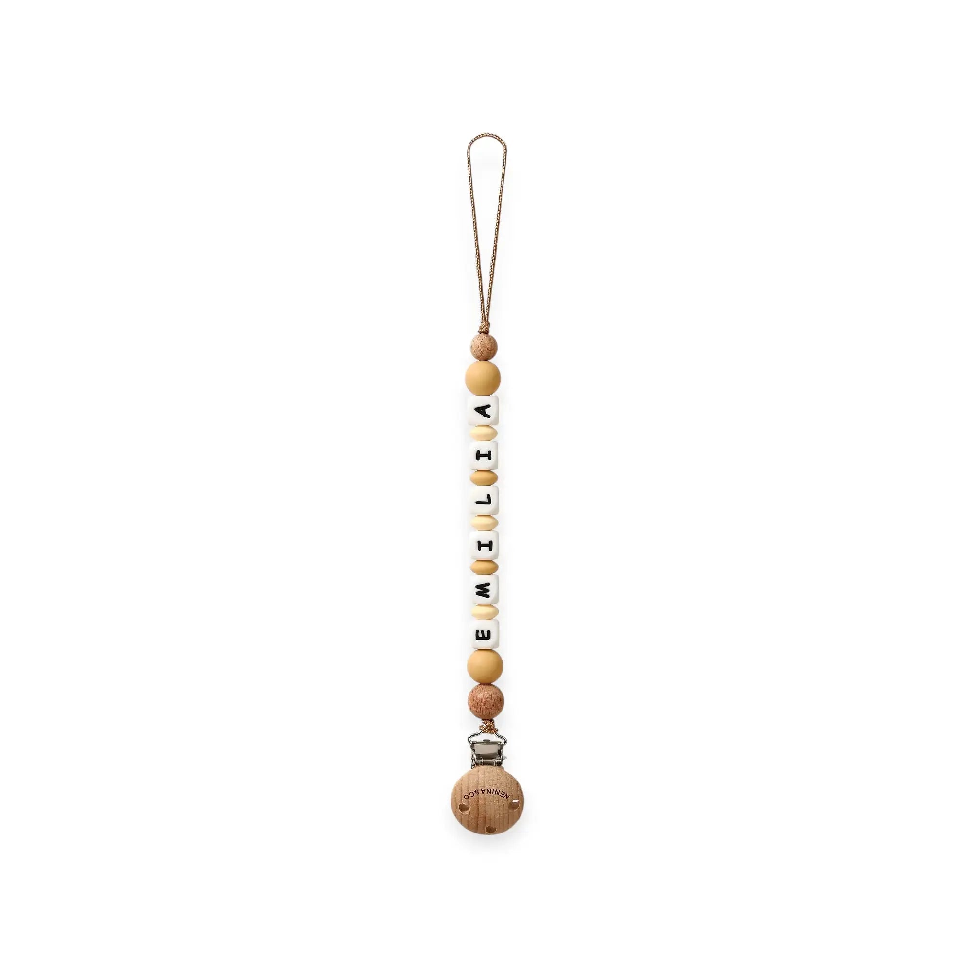 Chupetero Personalizado Beige con Nombre en Silicona Orgánica | Nenina & Co