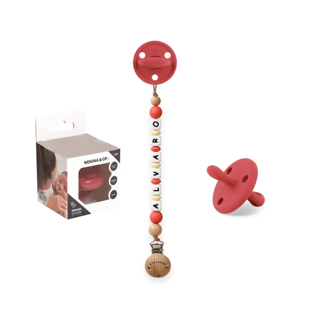 Kit Chupete Diamond Rojo de Silicona + Chupetero con Nombre | Nenina & Co.