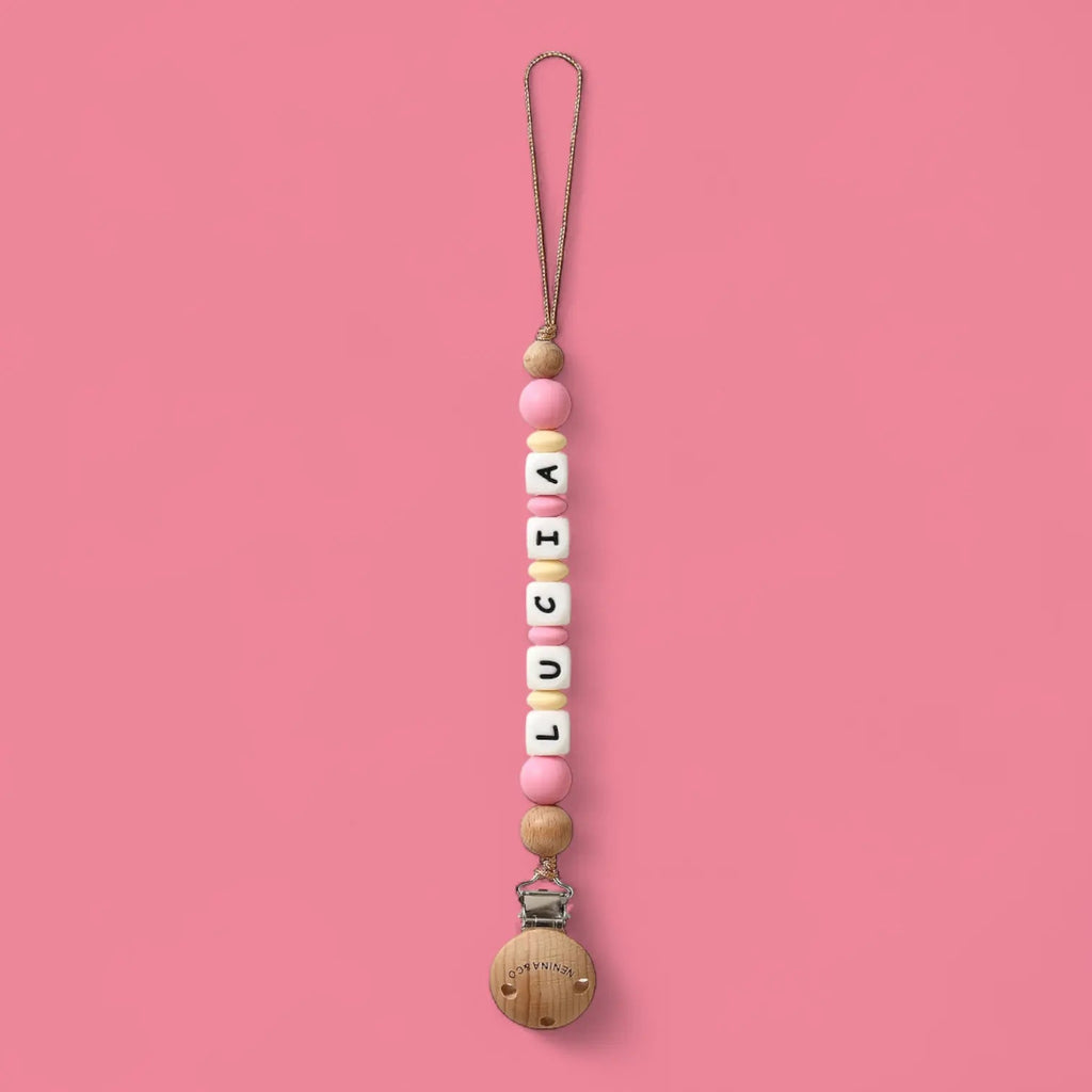 Kit Chupete Clásico Rosa chicle de Silicona + Chupetero con Nombre | Nenina & Co.