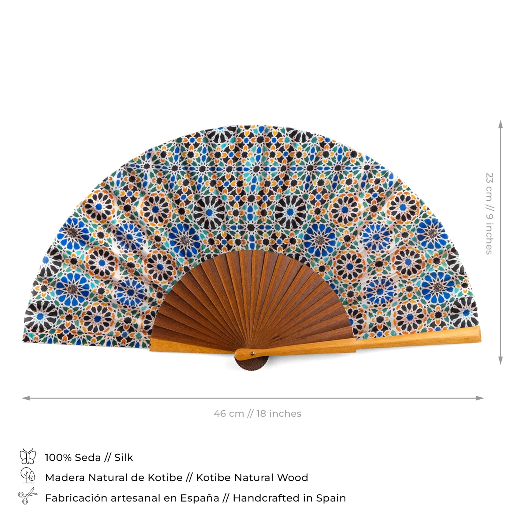 Islamic art inspired silk hand fan Isbilya