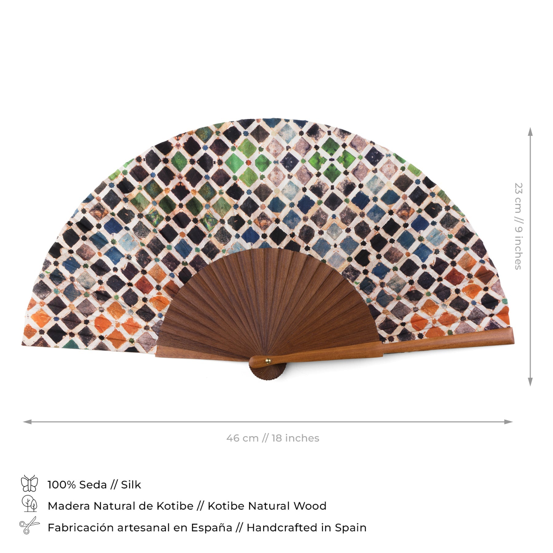 Alhambra inspired silk hand fan Comares