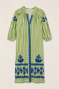 KURTA RAYAS BORDADA LINEAS VERDE/BLANCO