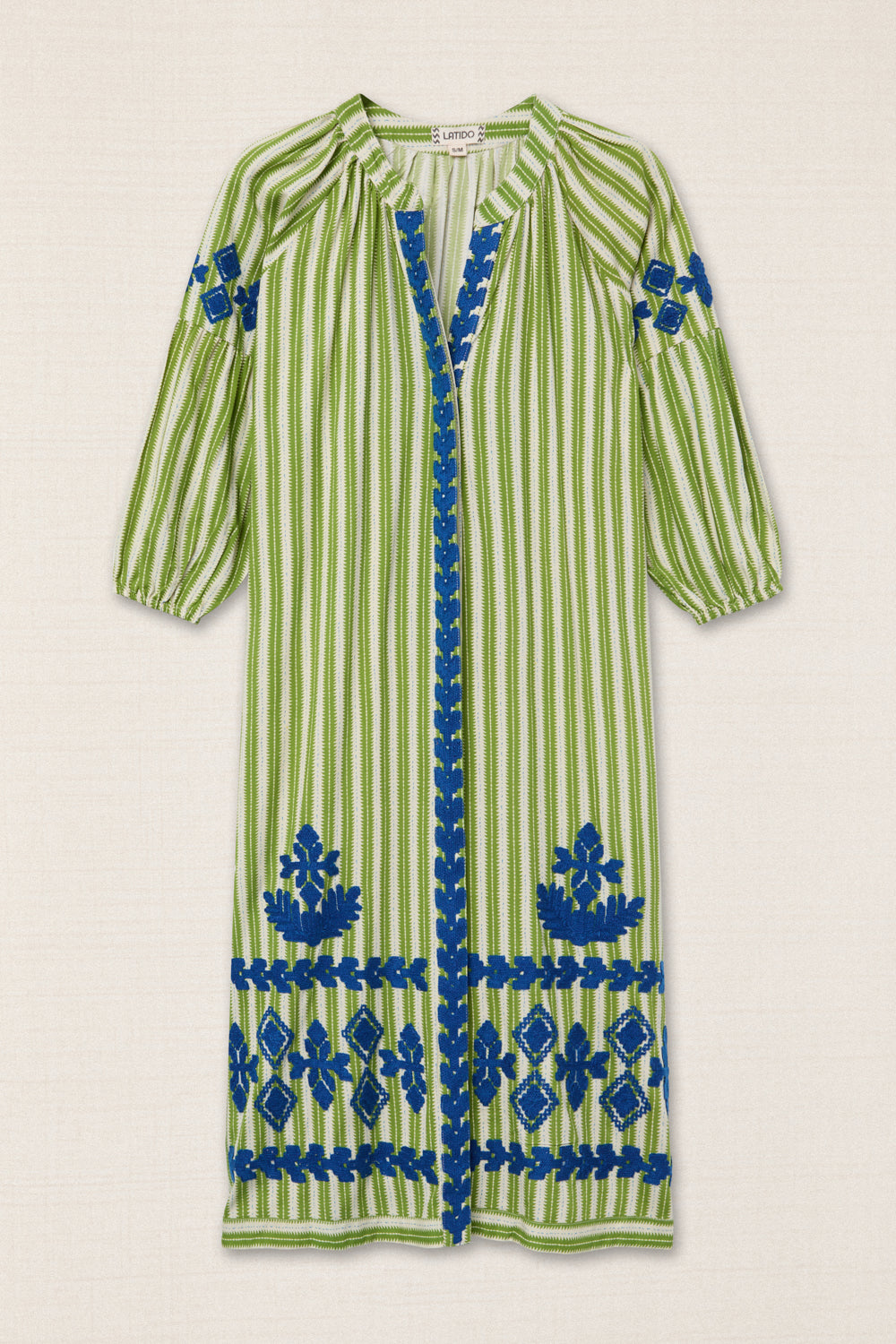 KURTA RAYAS BORDADA LINEAS VERDE/BLANCO