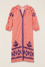 KURTA RAYAS BORDADA LINEAS NARANJA/BLANCO