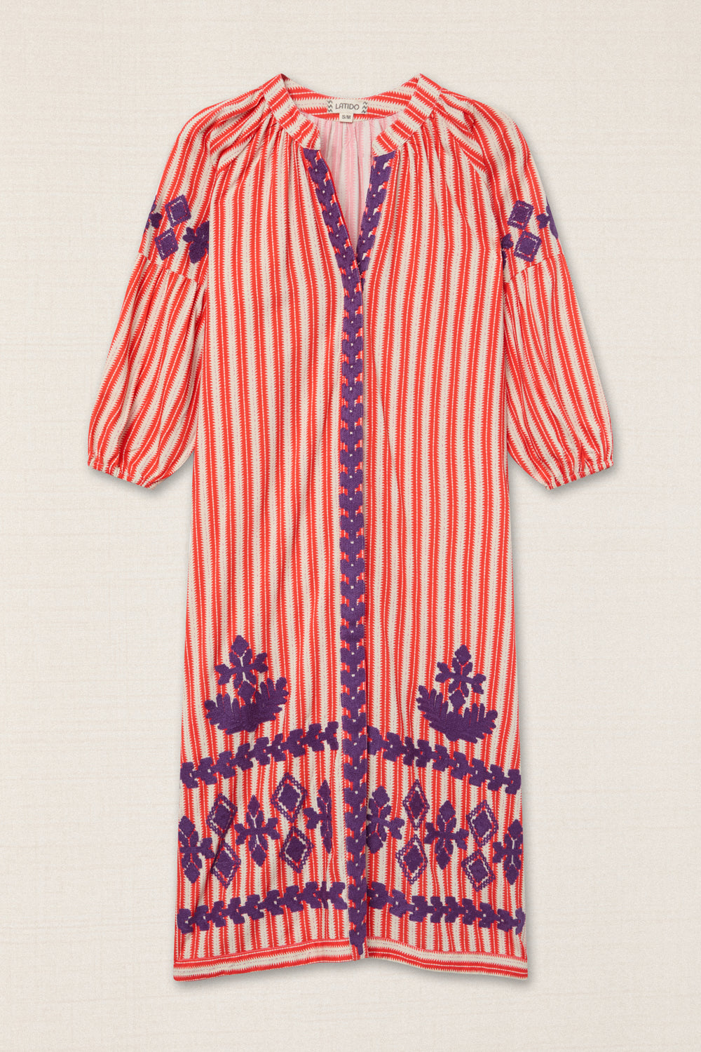KURTA RAYAS BORDADA LINEAS NARANJA/BLANCO