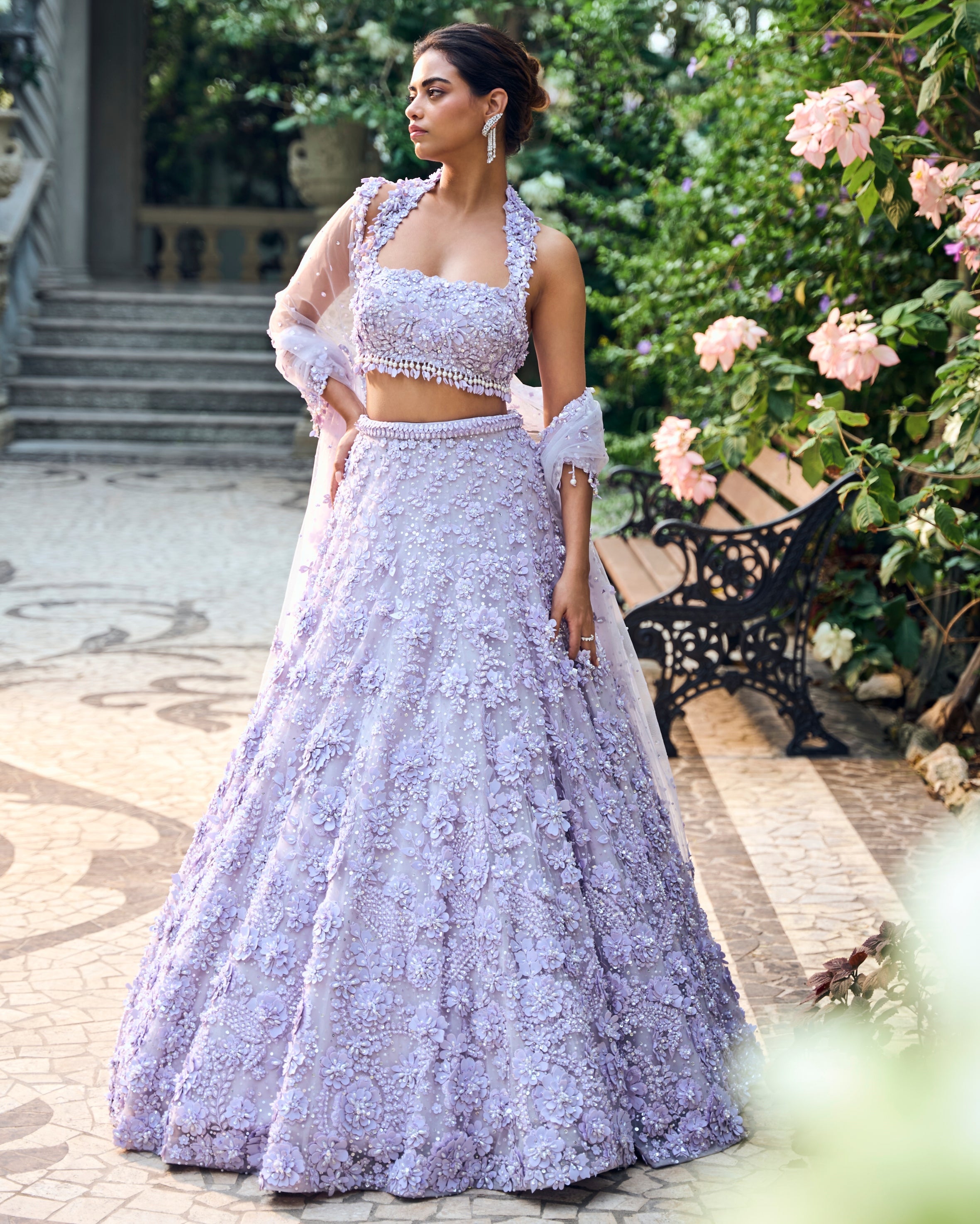 Chapelle Lilac Three-Dimensional Lehenga Set By KYNAH, Luxury Indian Fashion & Bridal Wear