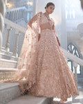 Chapelle Powder Peach Cut Work Lehenga Set By KYNAH, Luxury Indian Fashion & Bridal Wear