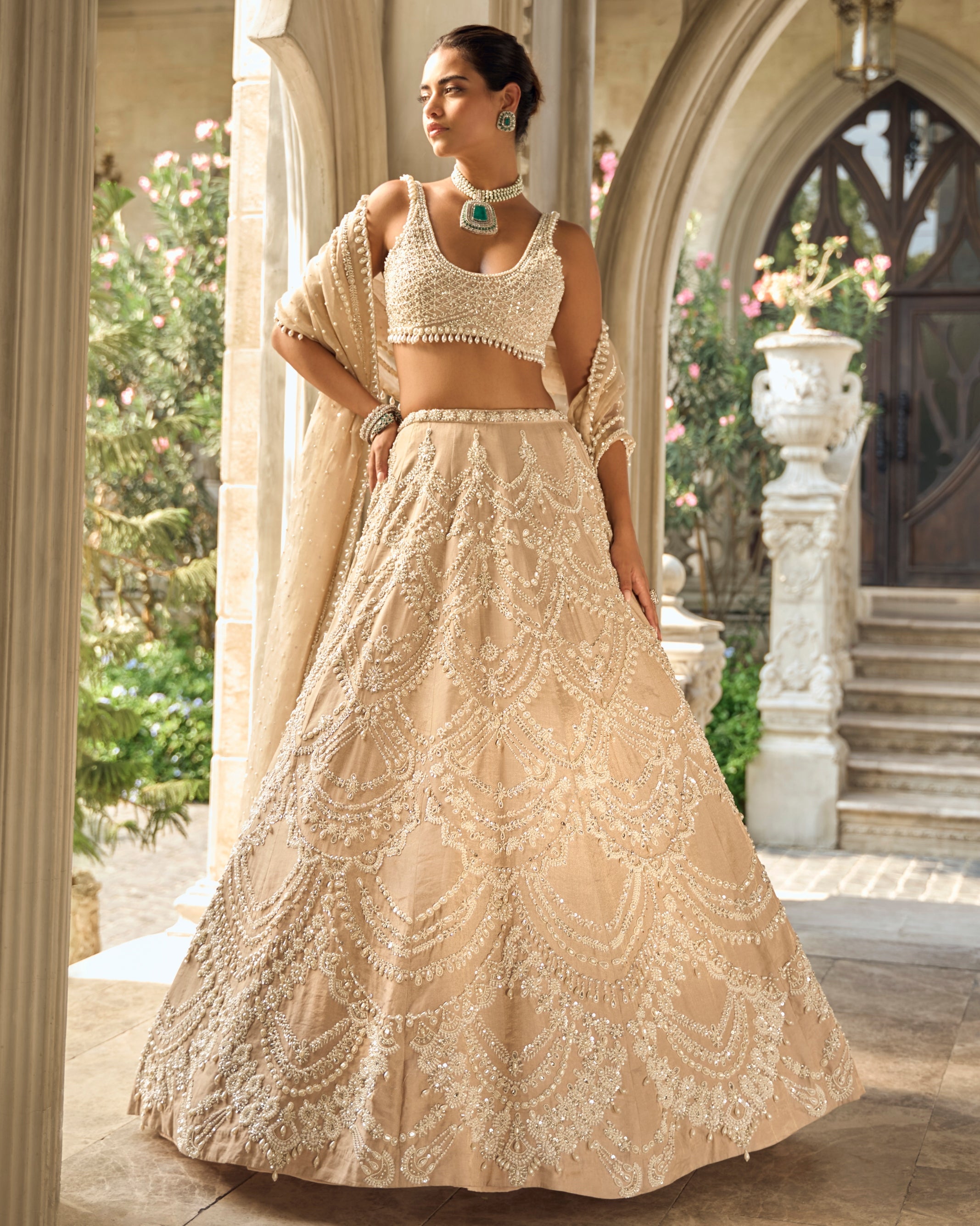 Chapelle Nude Chandelier Lehenga Set By KYNAH, Luxury Indian Fashion & Bridal Wear