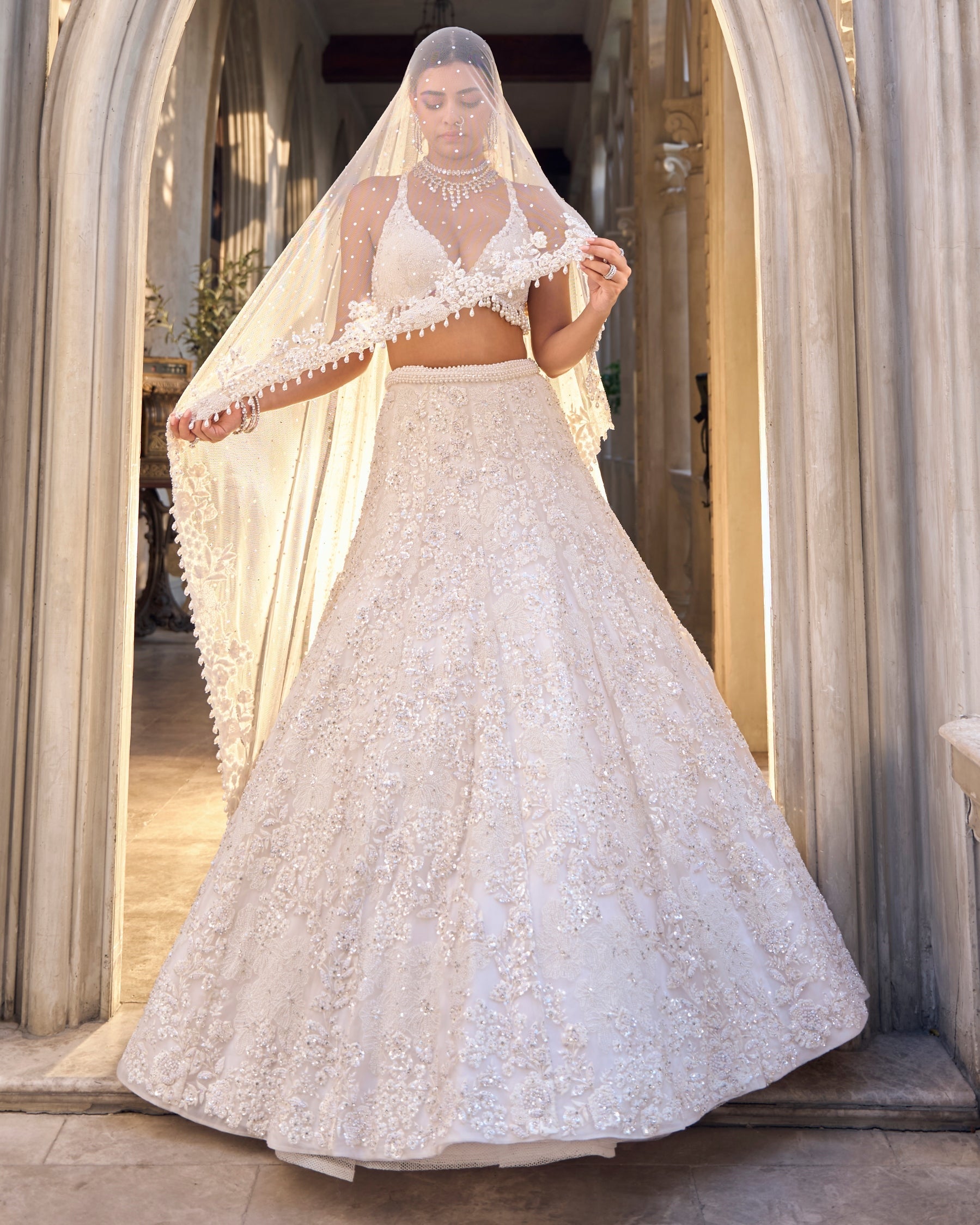 Chapelle Ivory Floral Lehenga Set By KYNAH, Luxury Indian Fashion & Bridal Wear