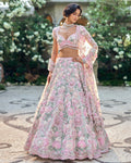 Chapelle Mint Green Multi-Coloured Floral Lehenga Set By KYNAH, Luxury Indian Fashion & Bridal Wear