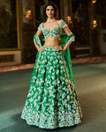 Green Thread Work Lehenga Set By KYNAH, Luxury Indian Fashion & Bridal Wear