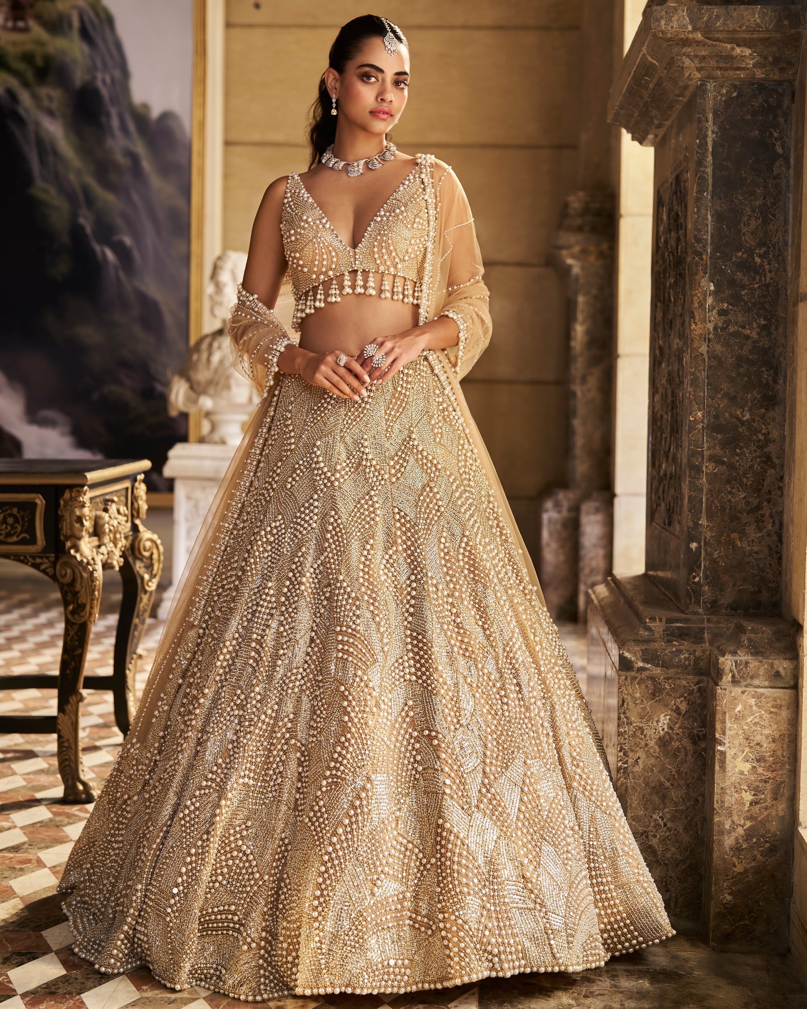 Nude Pearl Lehenga Set By KYNAH, Luxury Indian Fashion & Bridal Wear