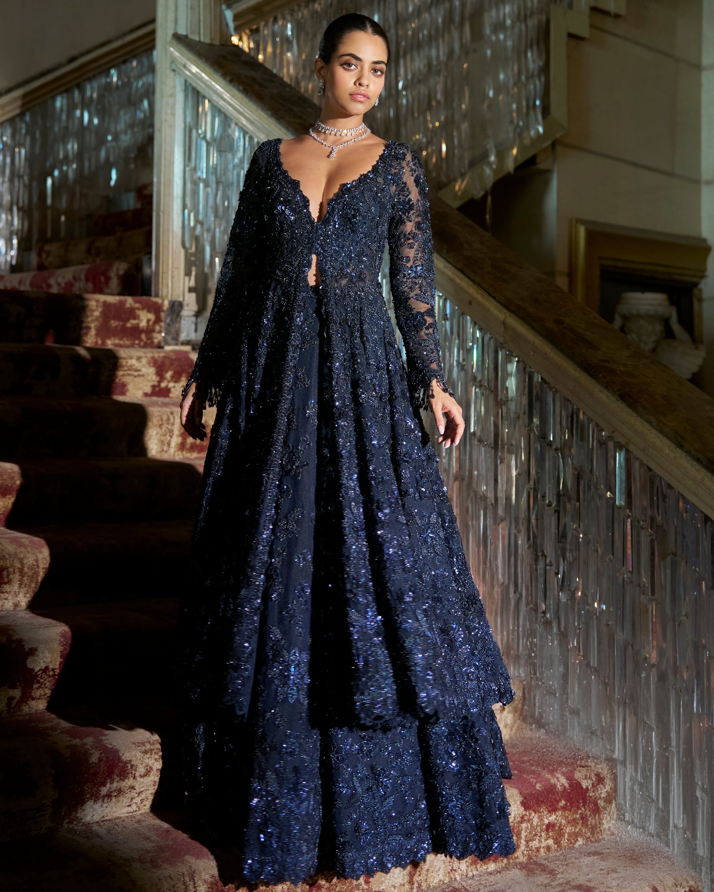 Midnight Blue Jacket Lehenga Set By KYNAH, Luxury Indian Fashion & Bridal Wear