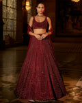 Maroon Sequin Lehenga Set By KYNAH, Luxury Indian Fashion & Bridal Wear