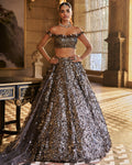 Metallic Silver 3D Lehenga Set By KYNAH, Luxury Indian Fashion & Bridal Wear