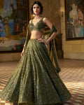 Moss Green Sequin Lehenga Set By KYNAH, Luxury Indian Fashion & Bridal Wear
