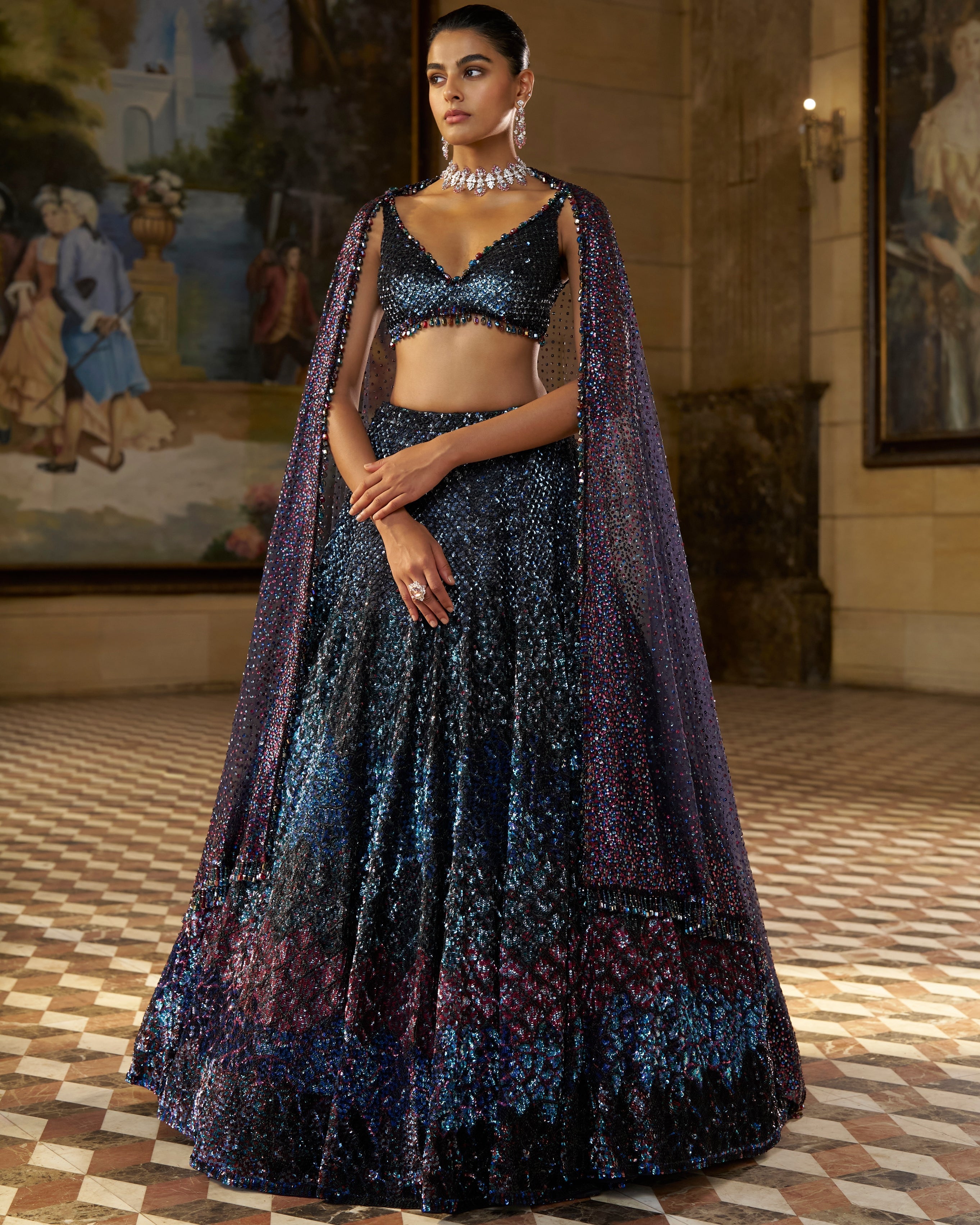 Multi - Coloured Sequin Lehenga Set By KYNAH, Luxury Indian Fashion & Bridal Wear
