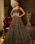 Charcoal Sequin Embroidered Lehenga Set By KYNAH, Luxury Indian Fashion & Bridal Wear