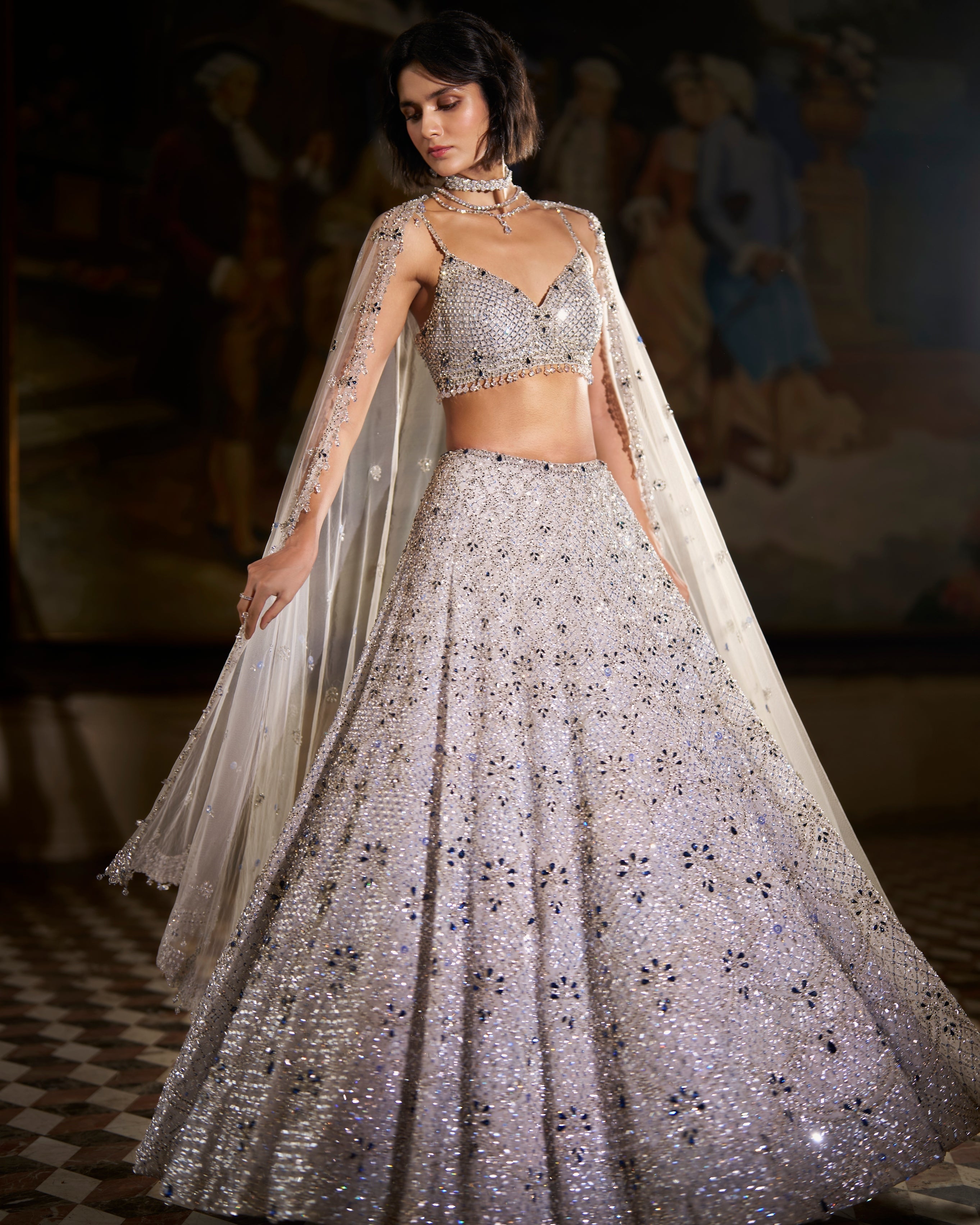 Blue Crystal Lehenga Set By KYNAH, Luxury Indian Fashion & Bridal Wear