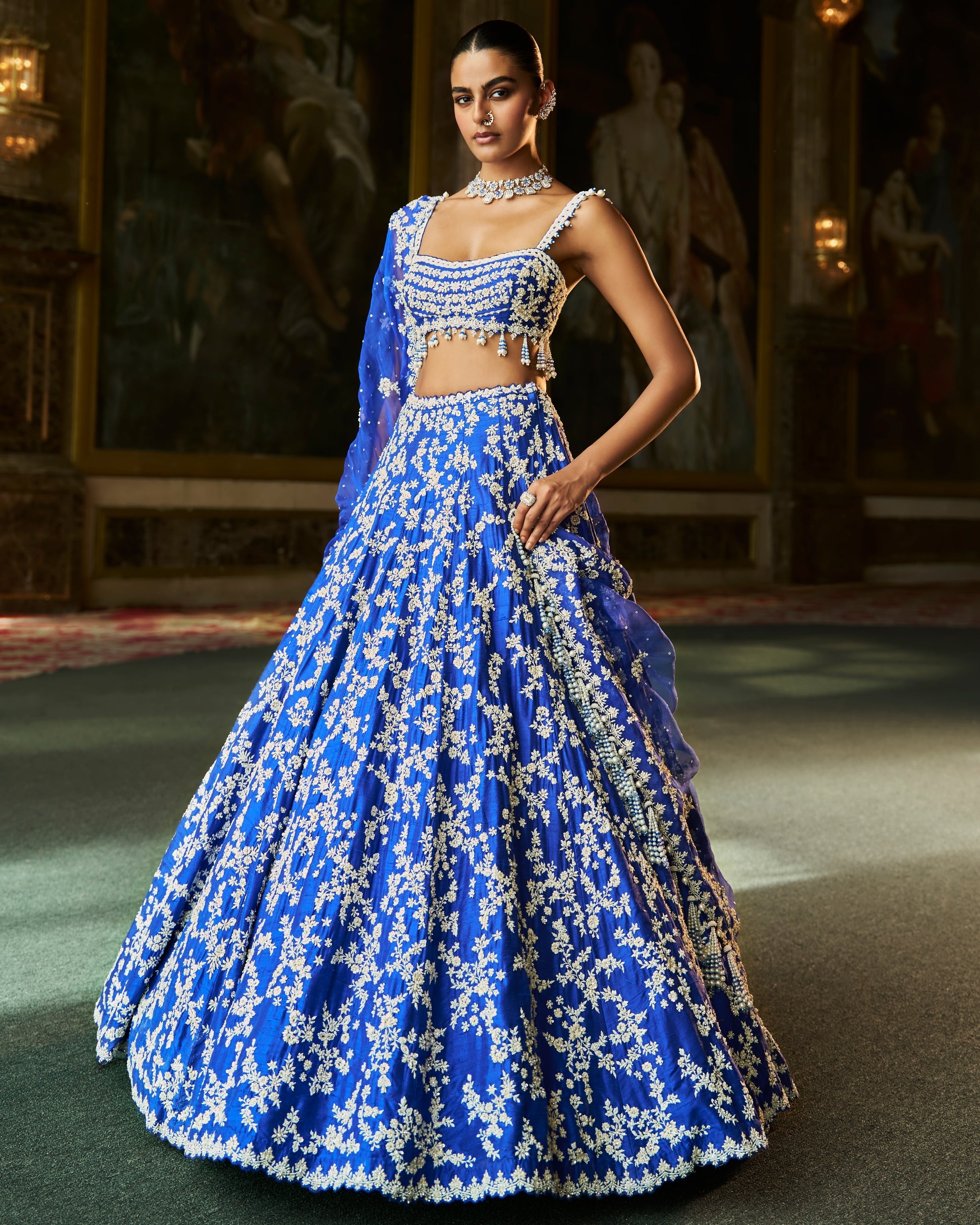 Blue Thread Work Lehenga Set By KYNAH, Luxury Indian Fashion & Bridal Wear