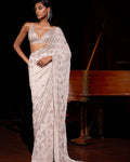Nude Crystal Georgette Sari By KYNAH, Luxury Indian Fashion & Bridal Wear