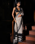 Black & White Sequin Georgette Sari By KYNAH, Luxury Indian Fashion & Bridal Wear